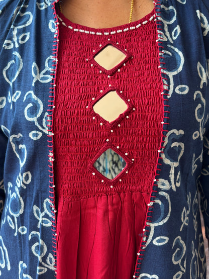 Detachable Indigo Jacket with Inner Dress