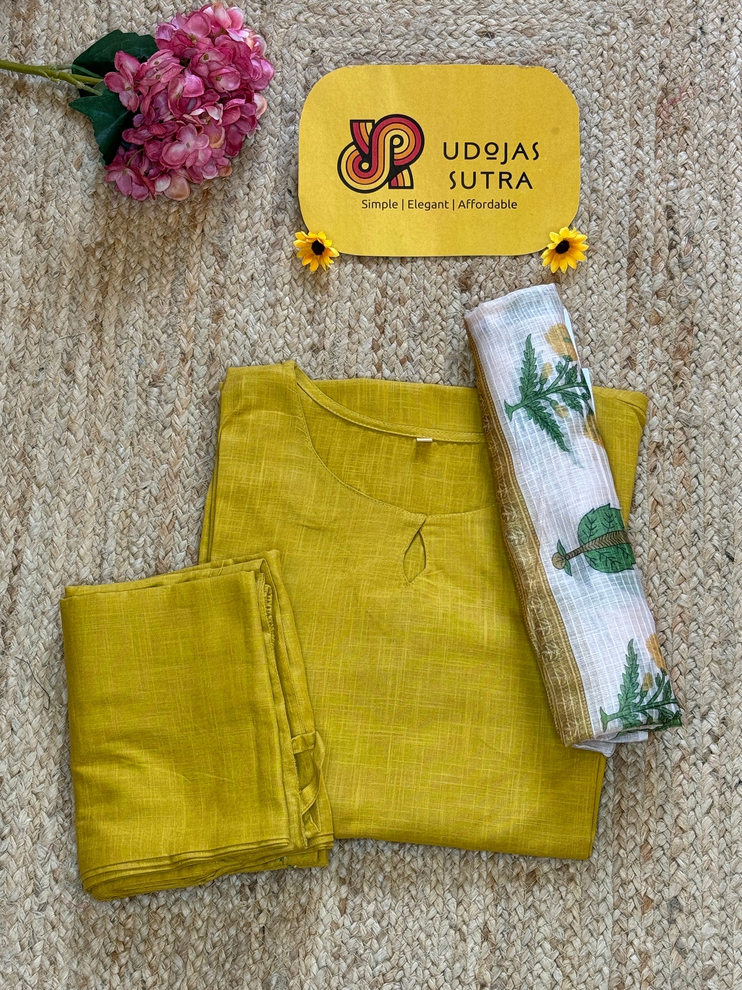 Cotton Plain Yellow Dupatta Set