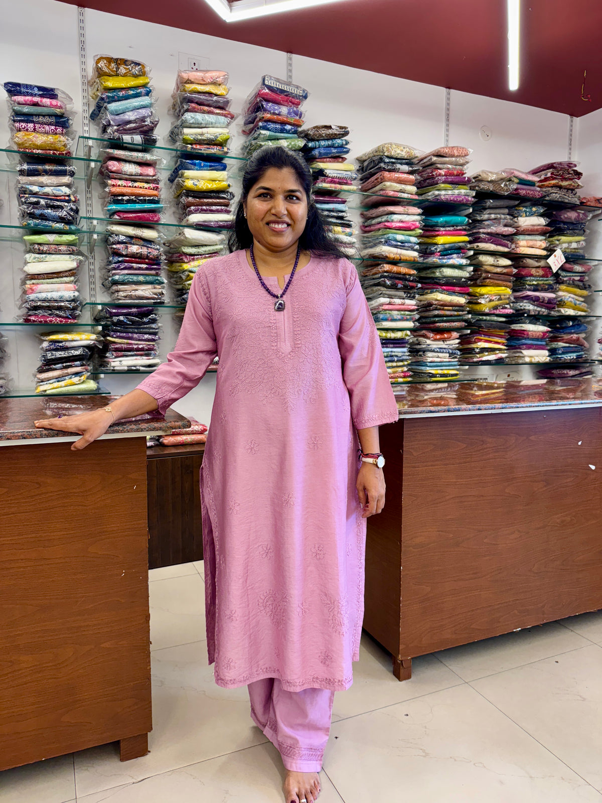Dola Silk Chikankari Kurta Pant Set Mauve with Inner – Women’s Ethnic Wear