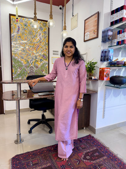 Dola Silk Chikankari Kurta Pant Set Mauve with Inner – Women’s Ethnic Wear
