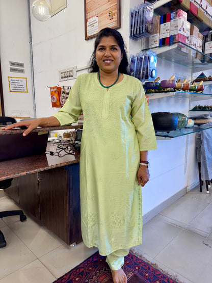 Dola Silk Chikankari Kurta Pant Set Green with Inner – Women’s Ethnic Wear (Copy)