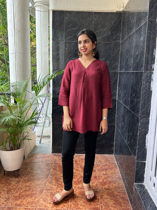 Muslin Maroon Top