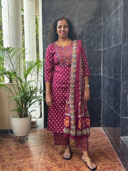 Cotton Pink Dupatta Set