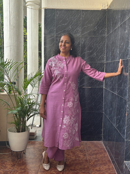 Purple Cotton Top Pant Set