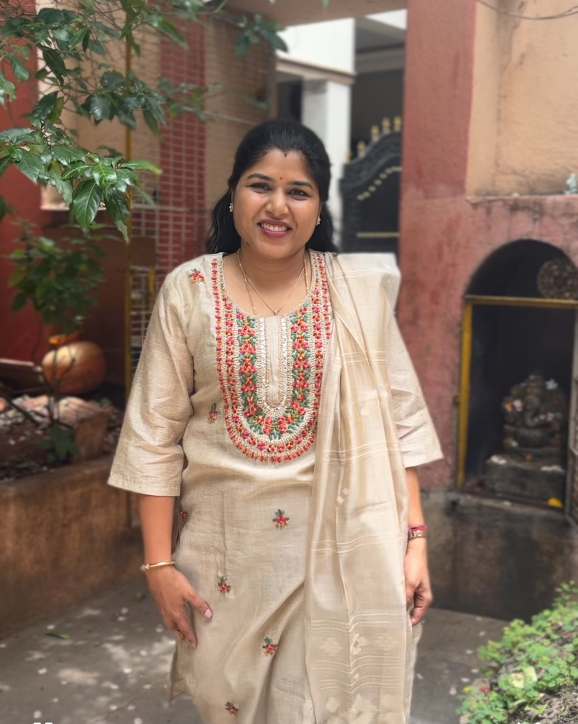 Premium Beige Jute Silk  Dupatta Set