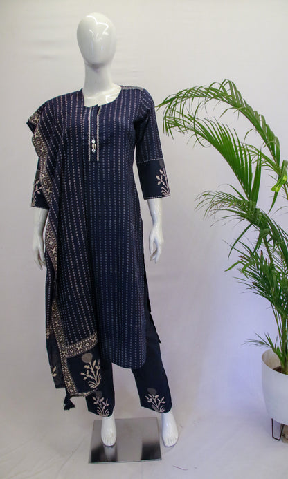 Indigo Blue Cotton Dupatta Set