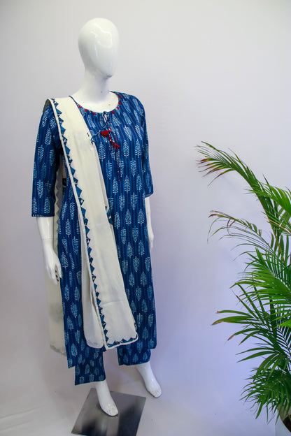 Indigo Blue Cotton Dupatta Set