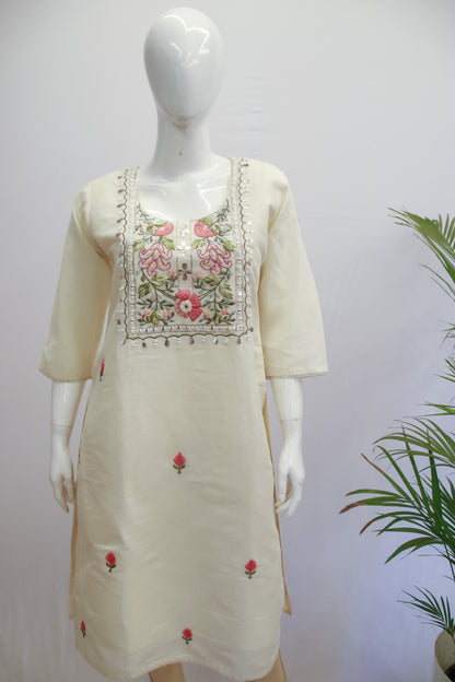 Khadi Cotton Cream  Kurti