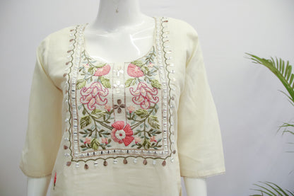Khadi Cotton Cream  Kurti
