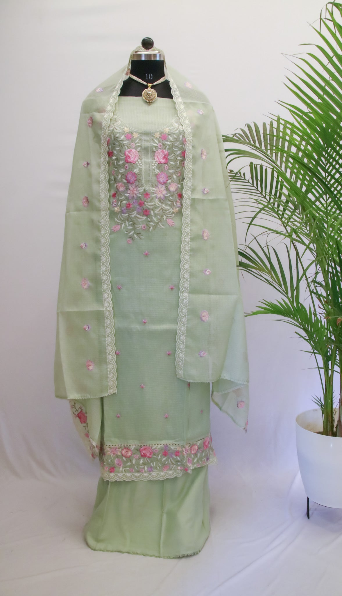 Kota Cotton Dress Material with Embroidery