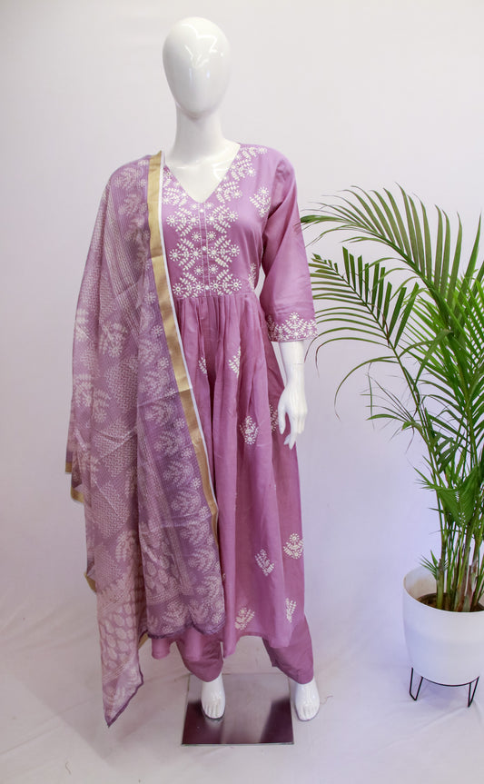 Lavender Anarkali Dupatta Set