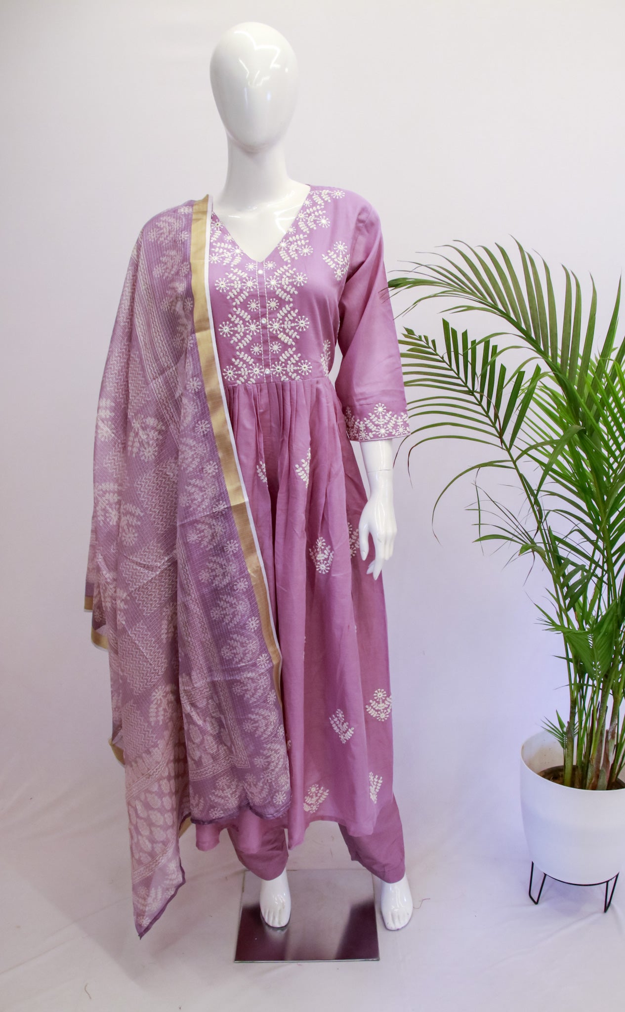 Lavender Anarkali Dupatta Set