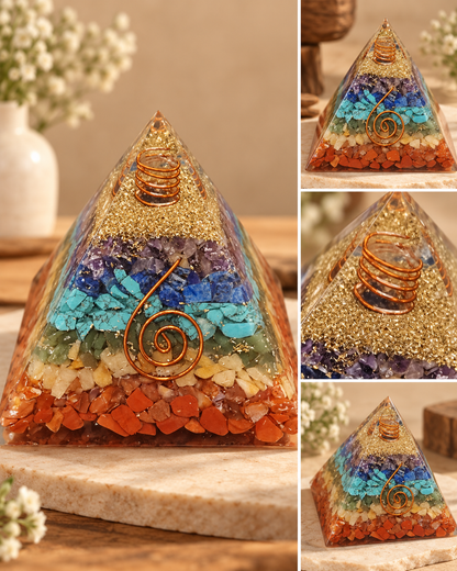7 Chakra Orgonite Pyramid – Crystal Energy & Meditation Decor -3 × 3 Inch