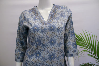 Light Blue Cotton Dupatta Set