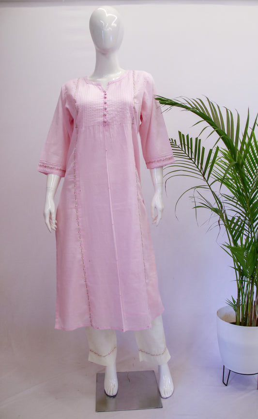 Mul Cotton Light Pink Top and Pant Set