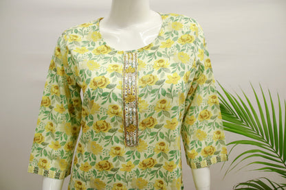 Light Yellow Cotton Dupatta Set