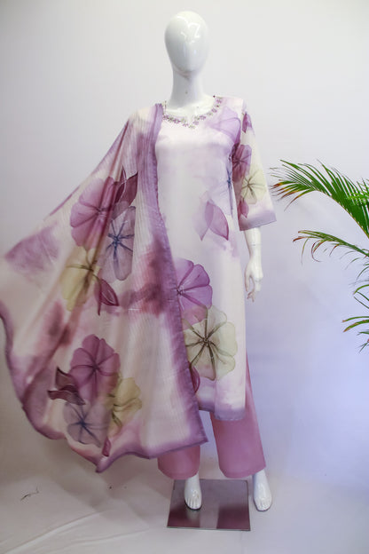 Semi Linen Pastel Dupatta Set