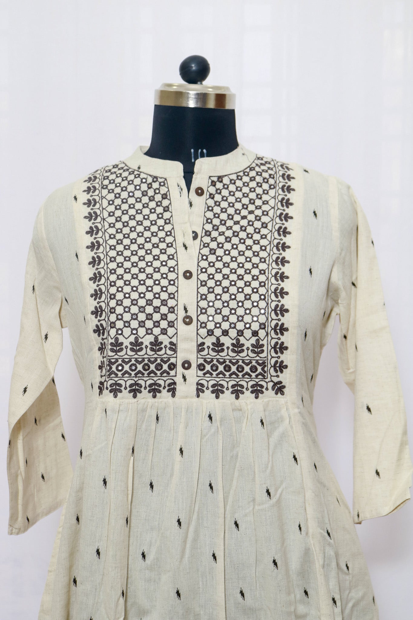 Off White Cotton Kurta with Black handwork