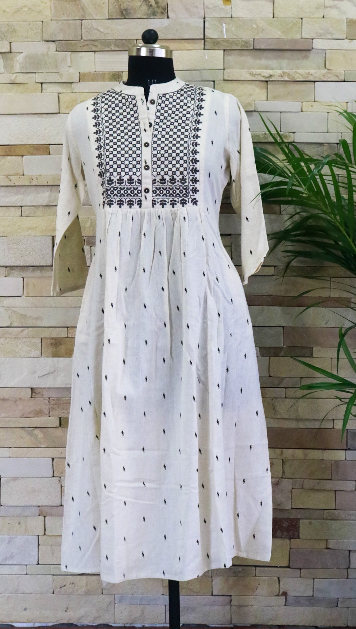 Off White Cotton Kurta with Black handwork