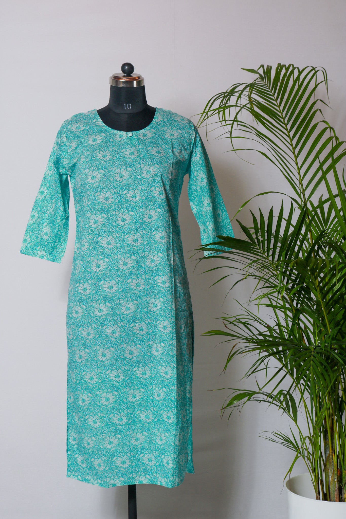 Cotton Sky Blue Printed Kurti