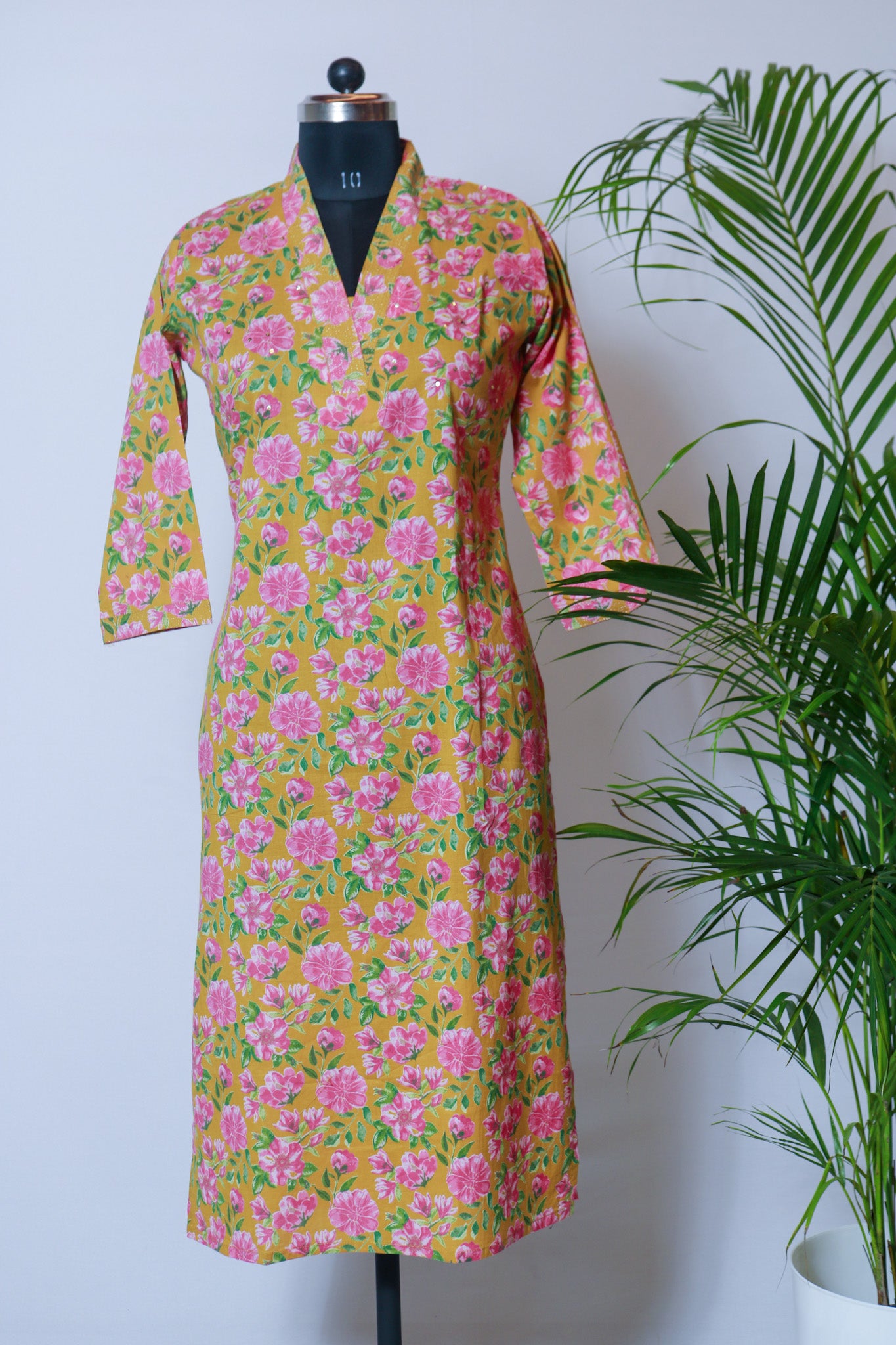 Cotton Mustard Printed Kurti