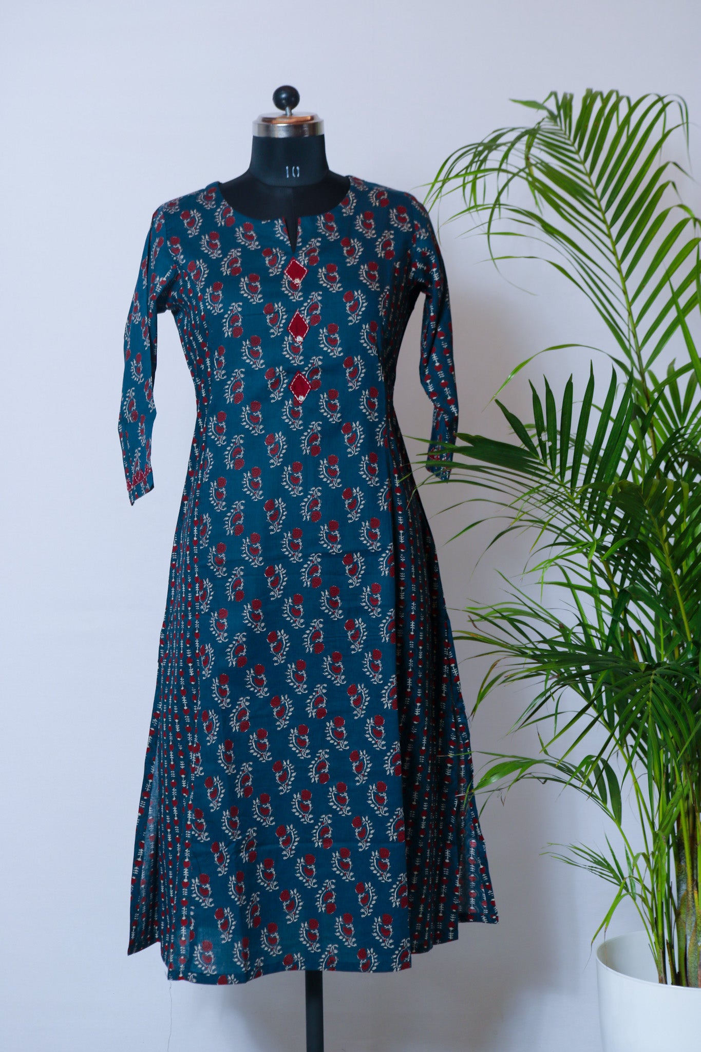 Cotton Navy Blue Printed Kurti