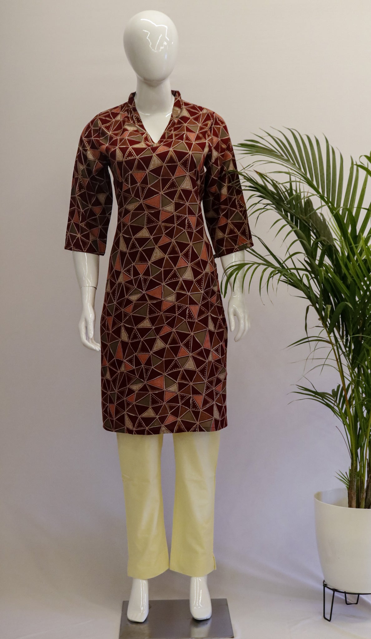 Geometric V Neck Kurti