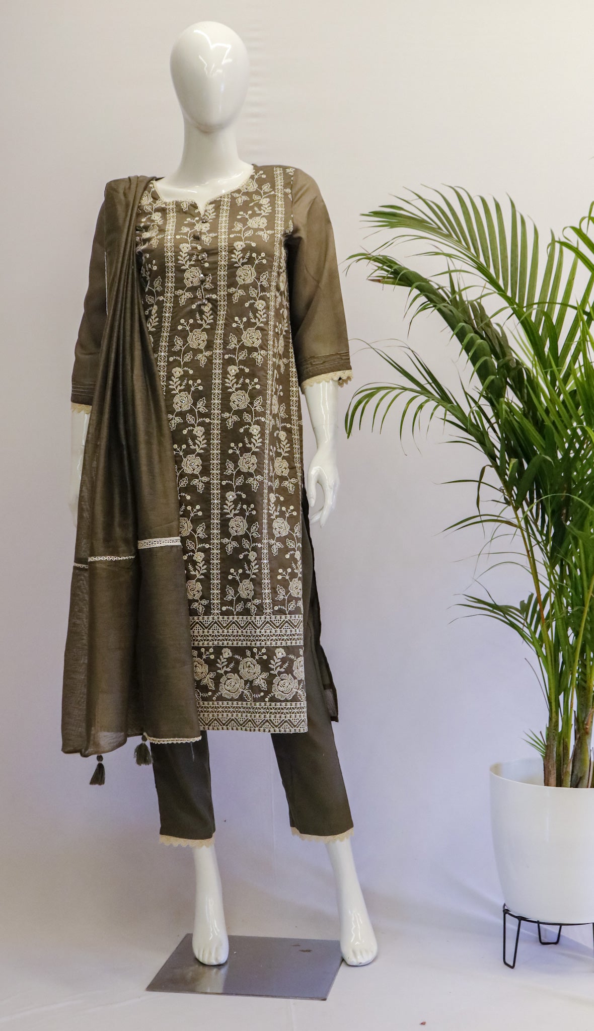 Lucknow Dupatta Set - Grey