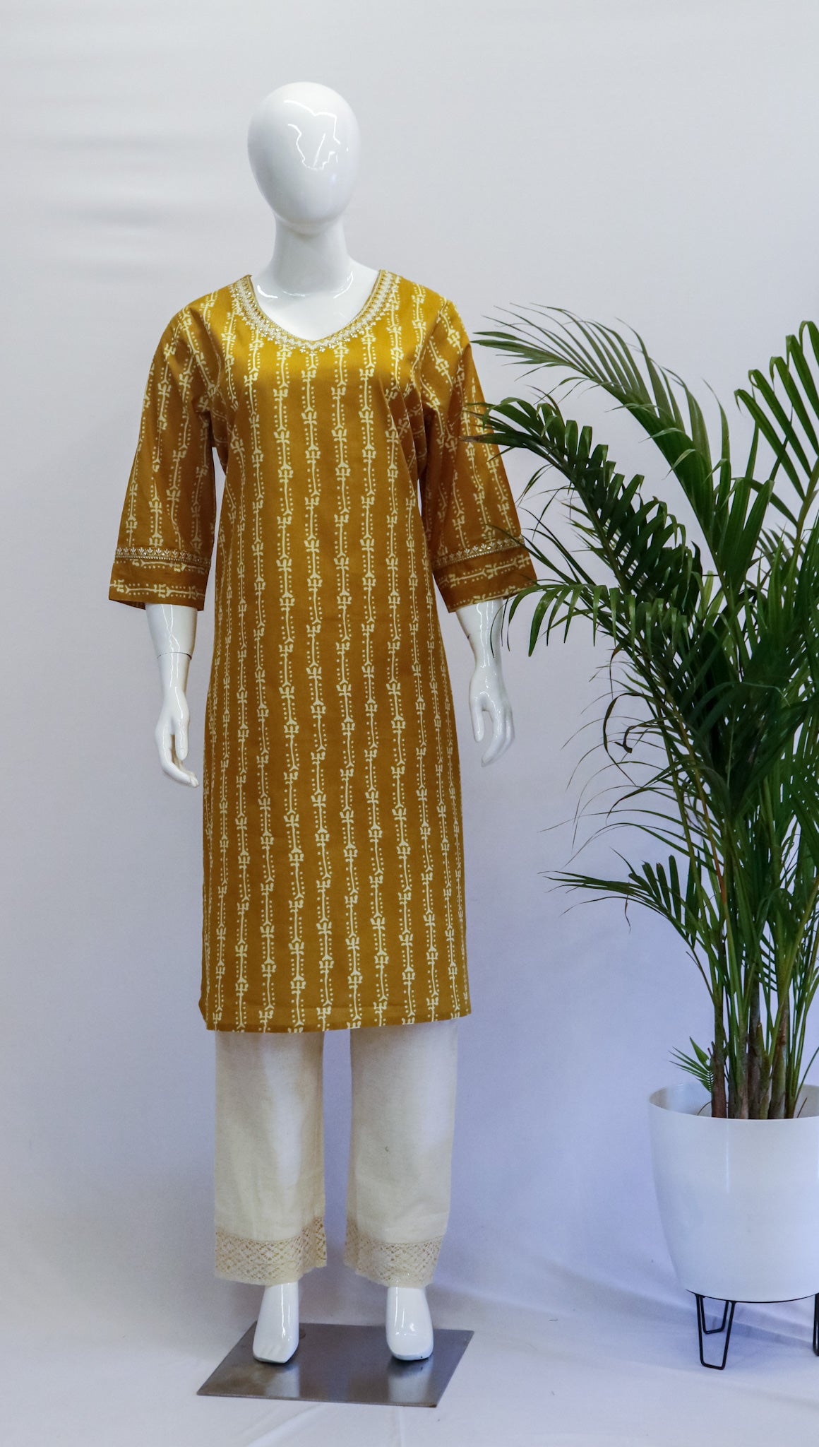 Cotton Yellow Printed Kurti