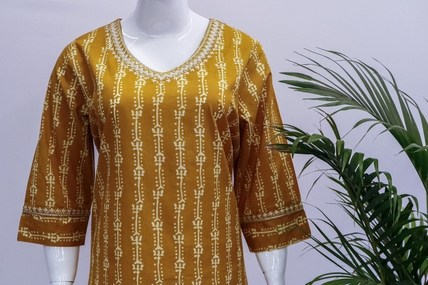 Cotton Yellow Printed Kurti