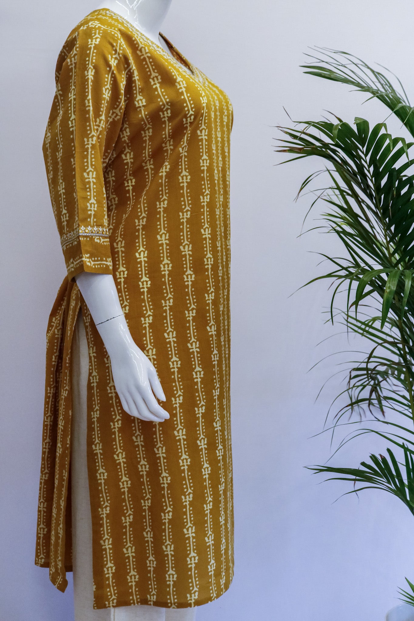 Cotton Yellow Printed Kurti