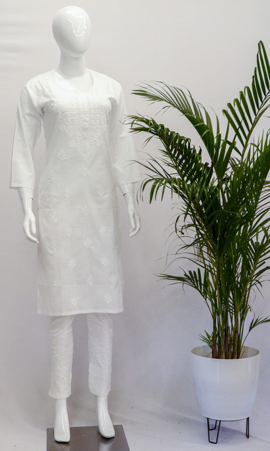 Chikankari Cotton White Kurti