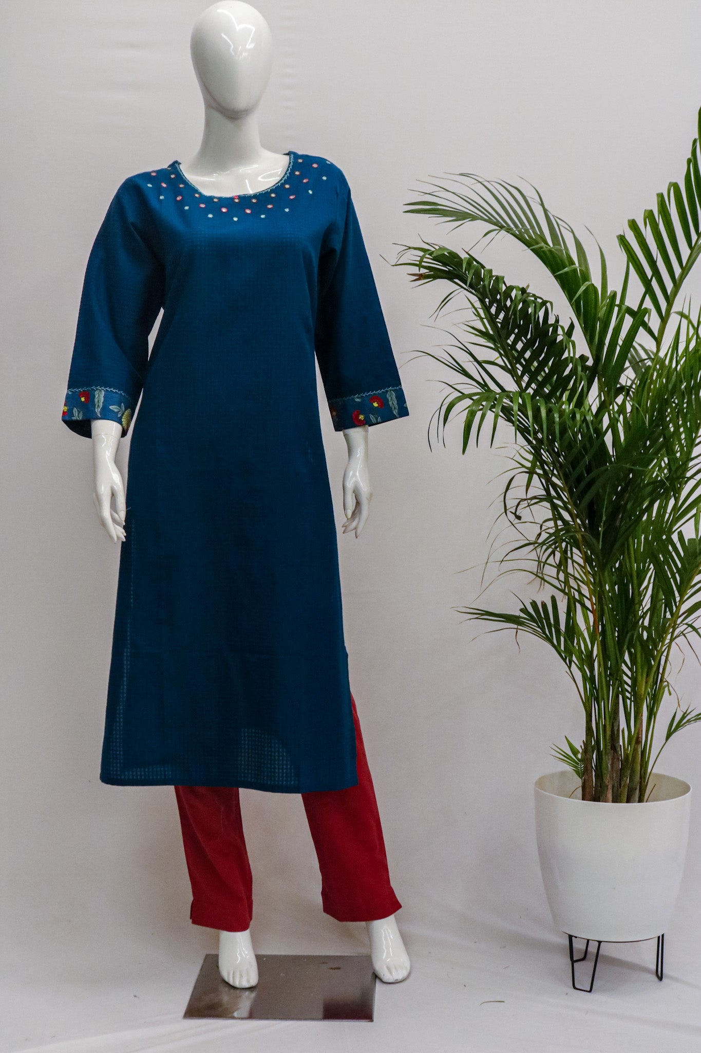 Plus Blue Mirror Cotton Kurti