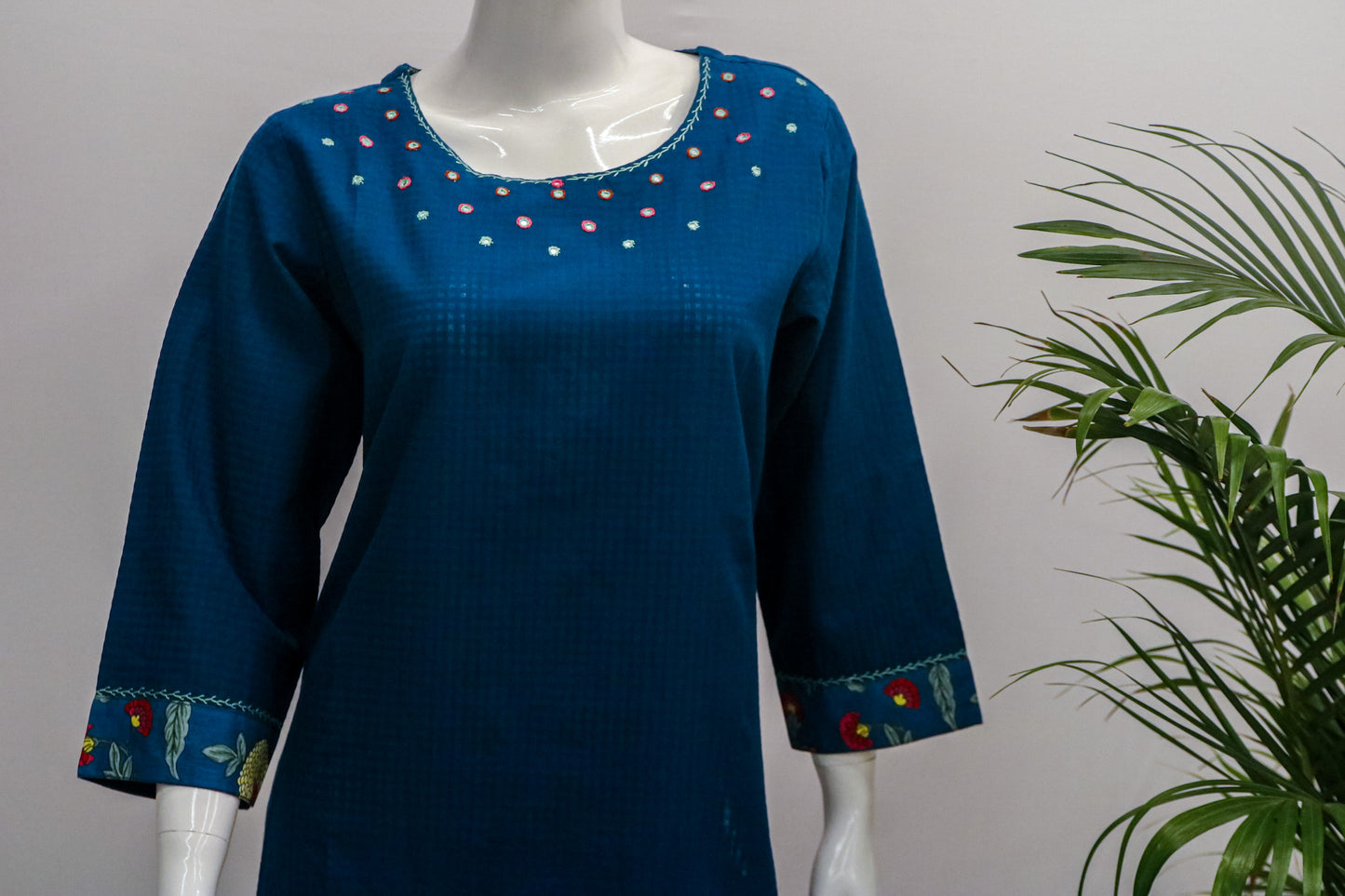 Plus Blue Mirror Cotton Kurti