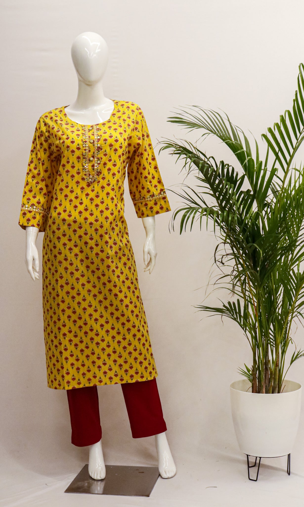 Plus Yellow Cotton Kurti