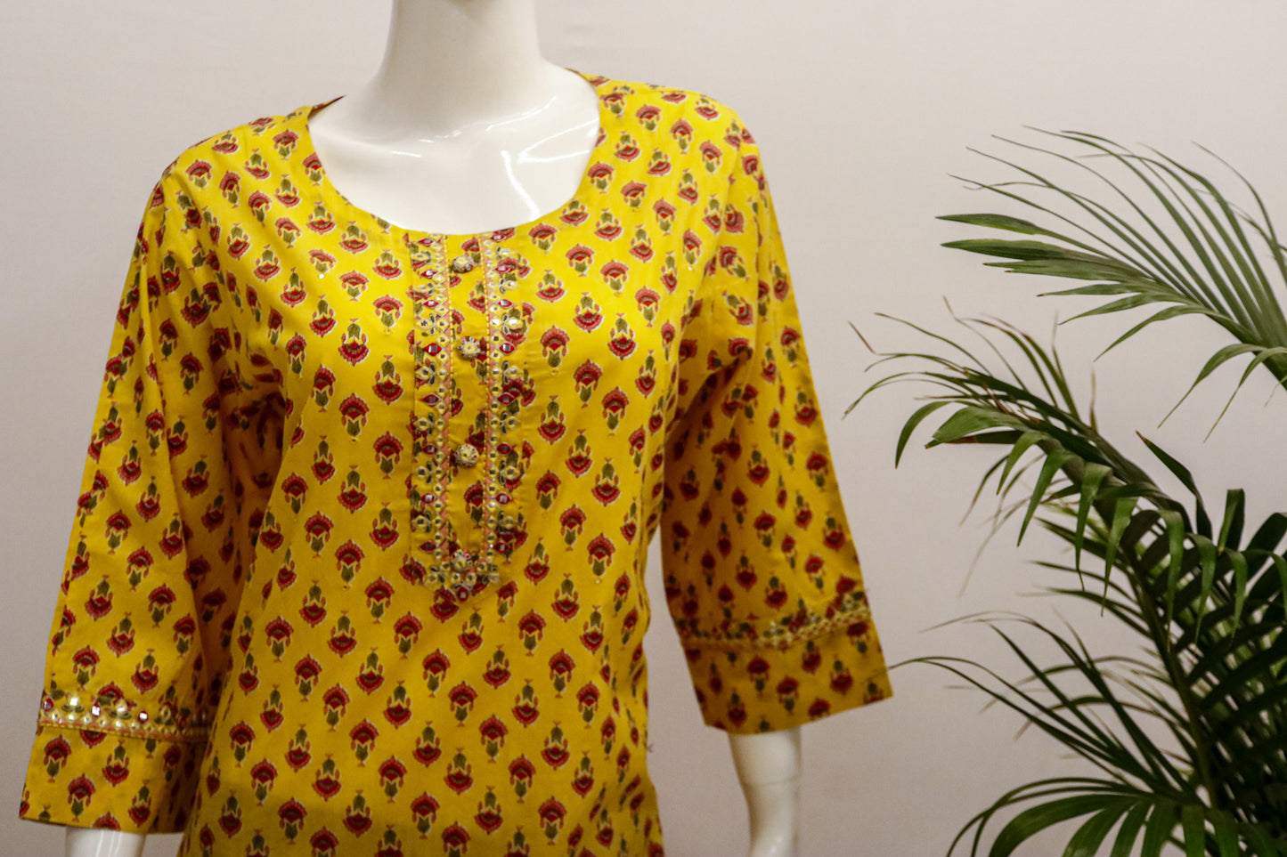 Plus Yellow Cotton Kurti