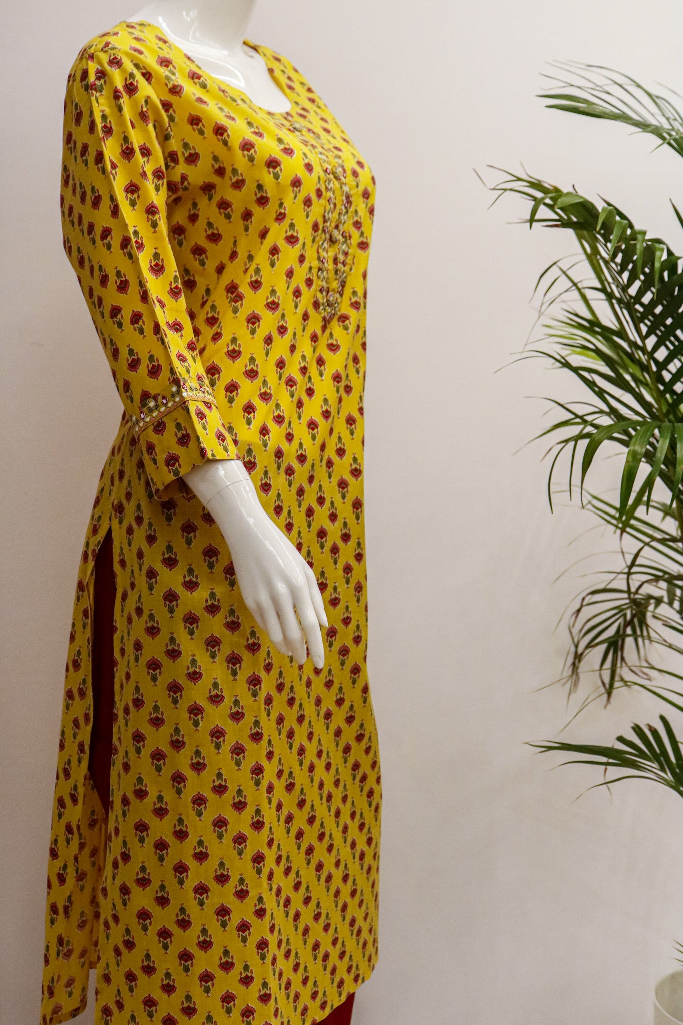 Plus Yellow Cotton Kurti