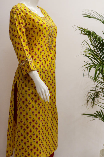 Plus Yellow Cotton Kurti