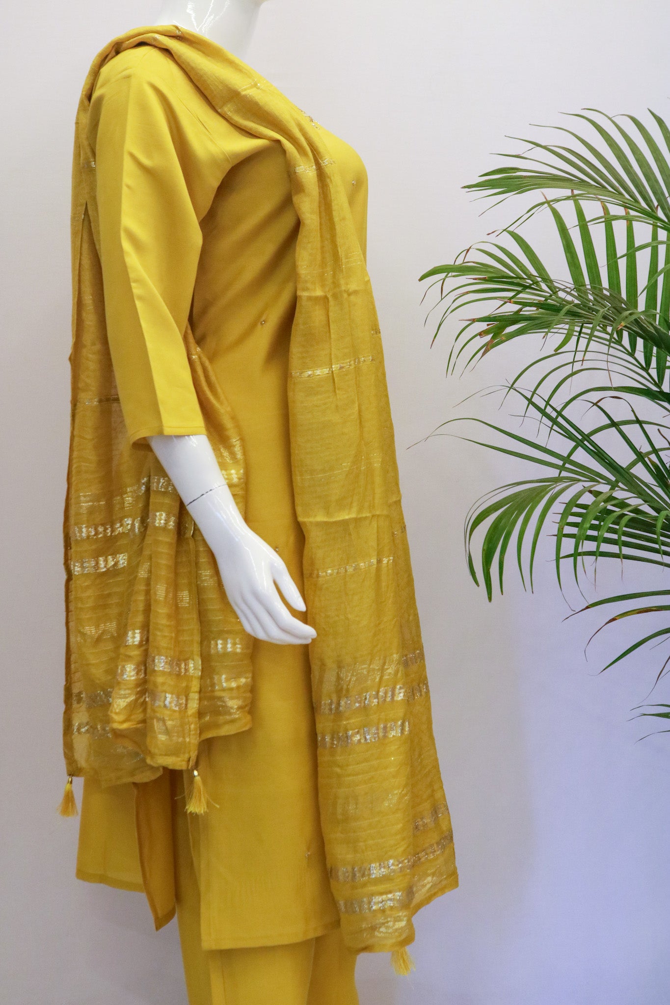 Plus Mustard Raw Silk Dupatta Set