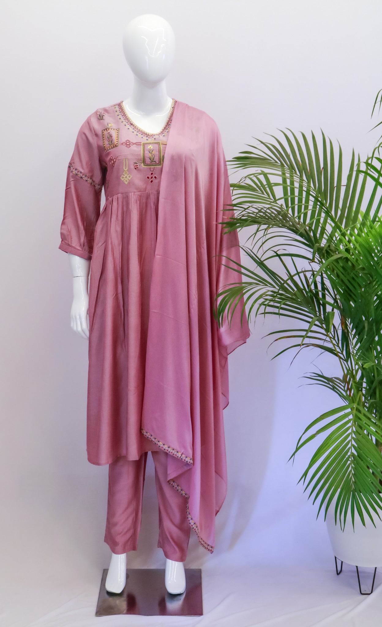 PS Pink Silk Dupatta Set