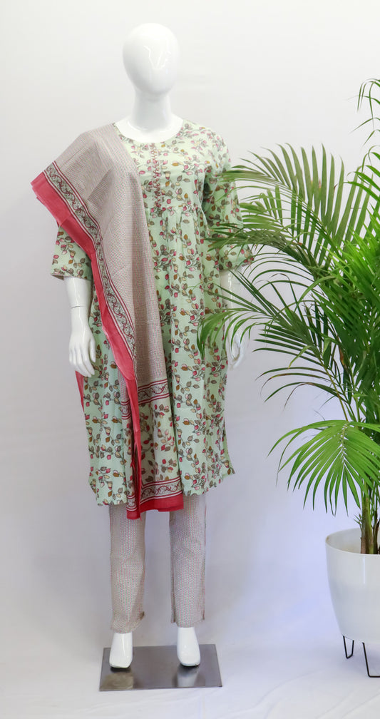 PS Floral Cotton Dupatta Set