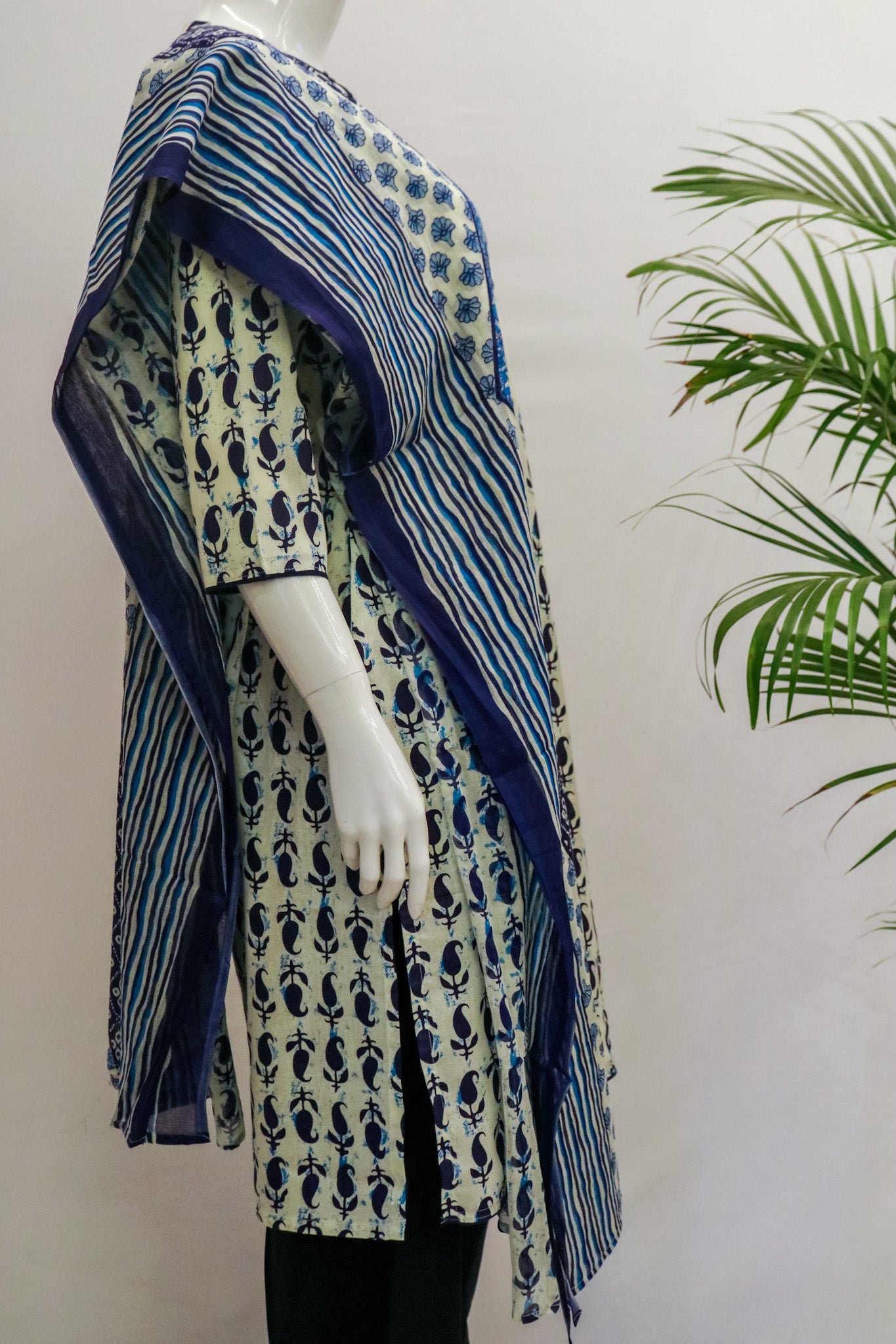 RU White & Blue Top & Dupatta Set