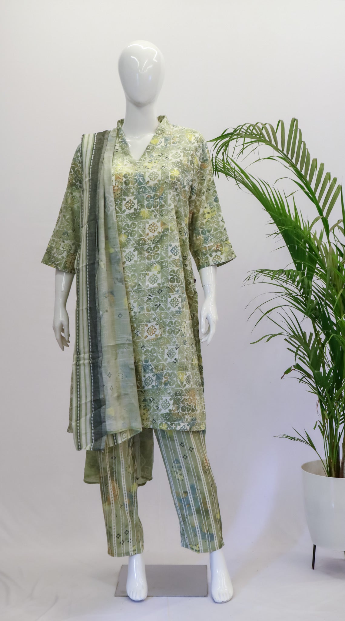 PS Rayon Green Dupatta Set