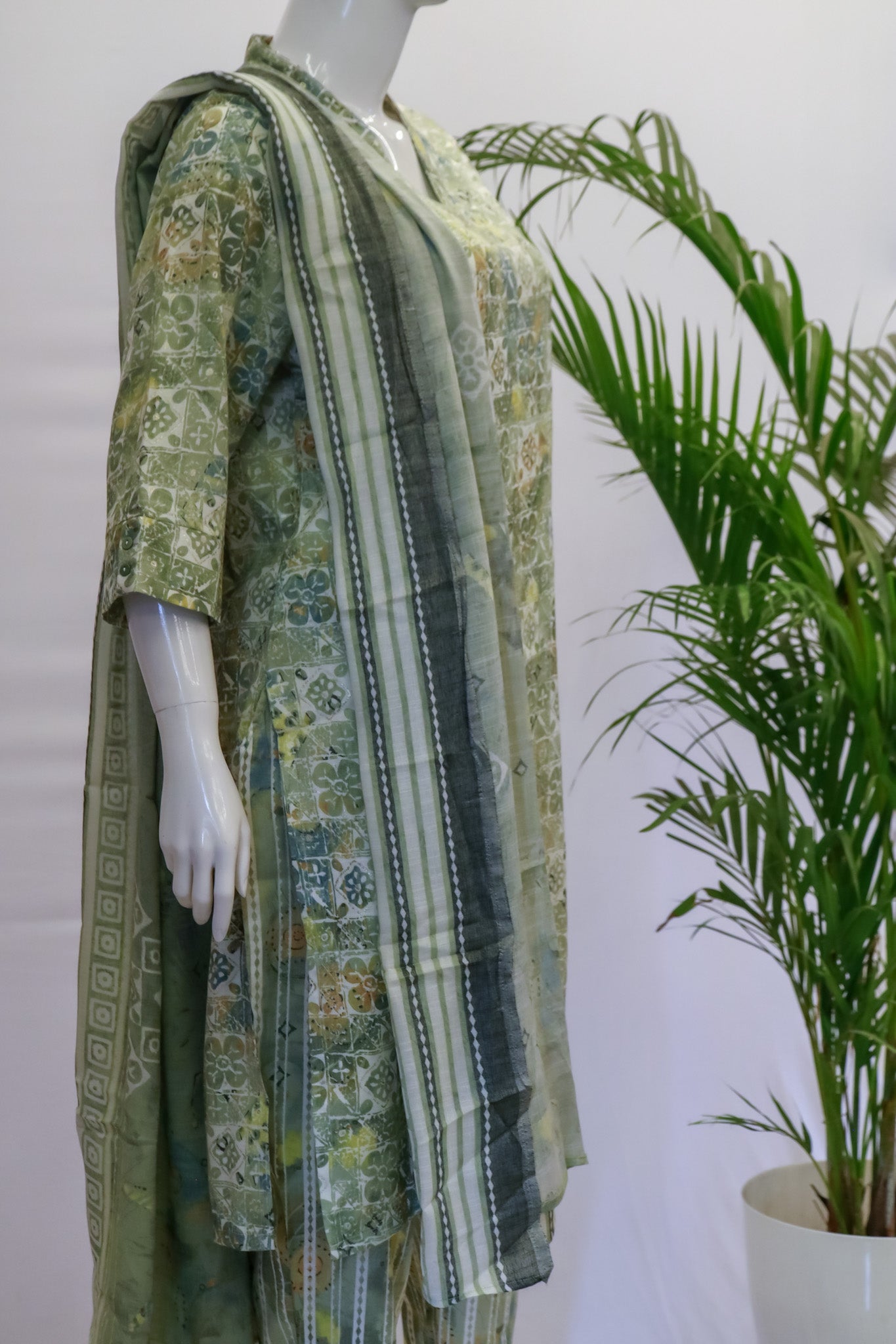 PS Rayon Green Dupatta Set