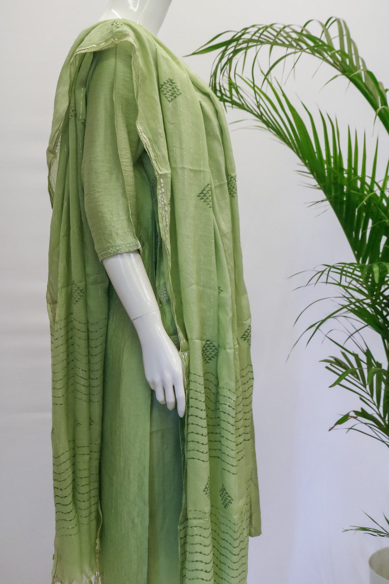 Pista Green Silk Dupatta Set