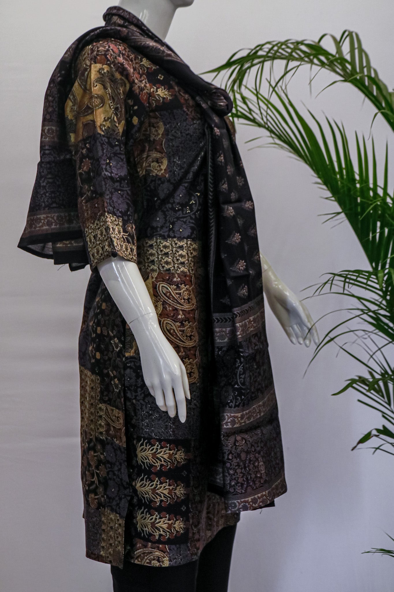 Muslin Black Dupatta Set