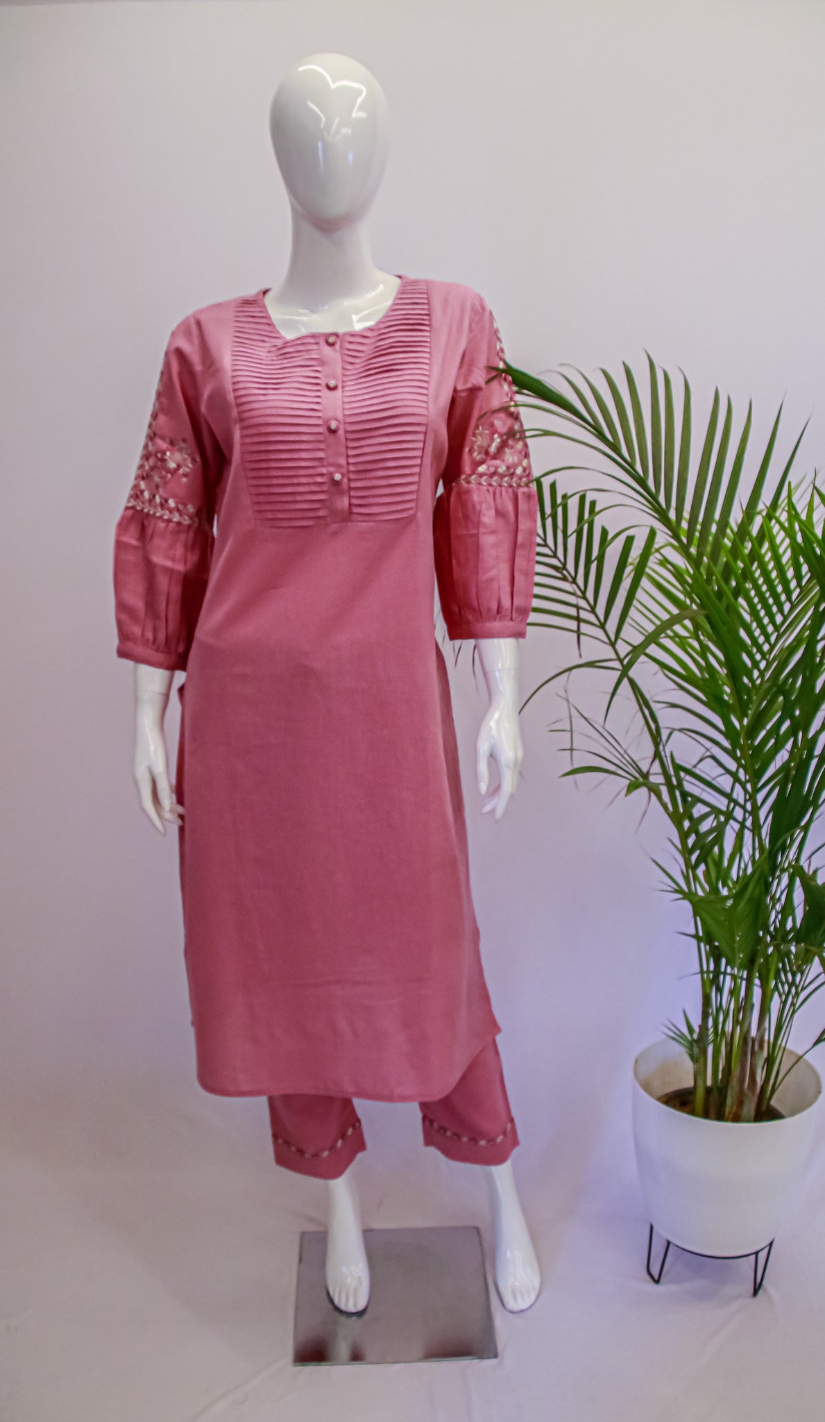 Pink Hand Embroidery Top and Pant Set