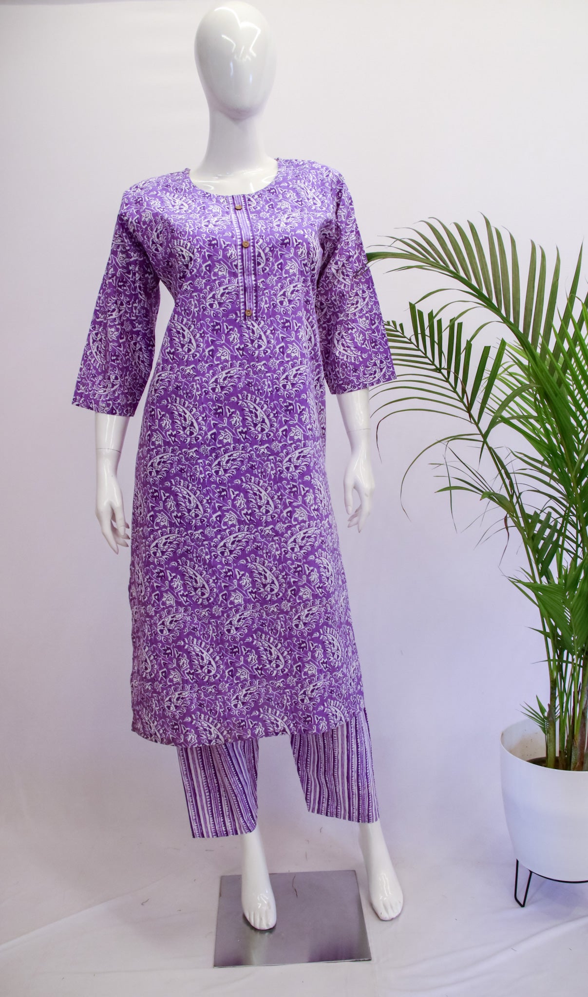 Cambric Cotton Top & Pant Set - Purple