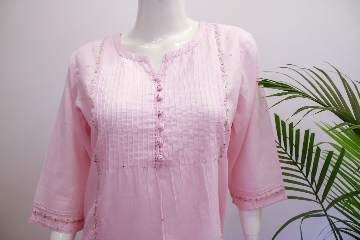 Mul Cotton Light Pink Top and Pant Set