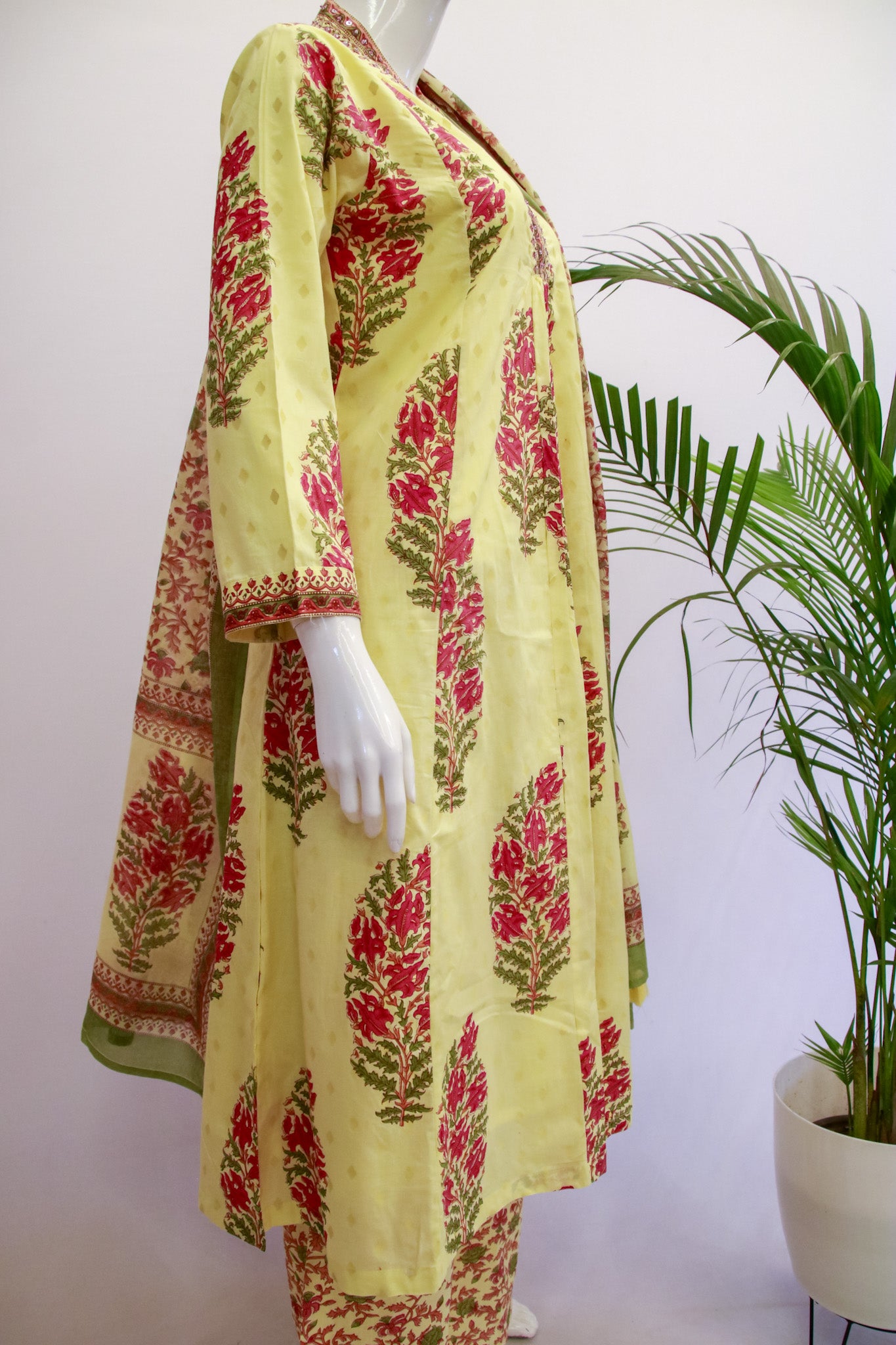 Cotton Yellow Floral Dupatta Set